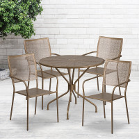 Flash Furniture CO-35RD-02CHR4-GD-GG 35.25" Round Table Set with 4 Square Back Chairs in Gold